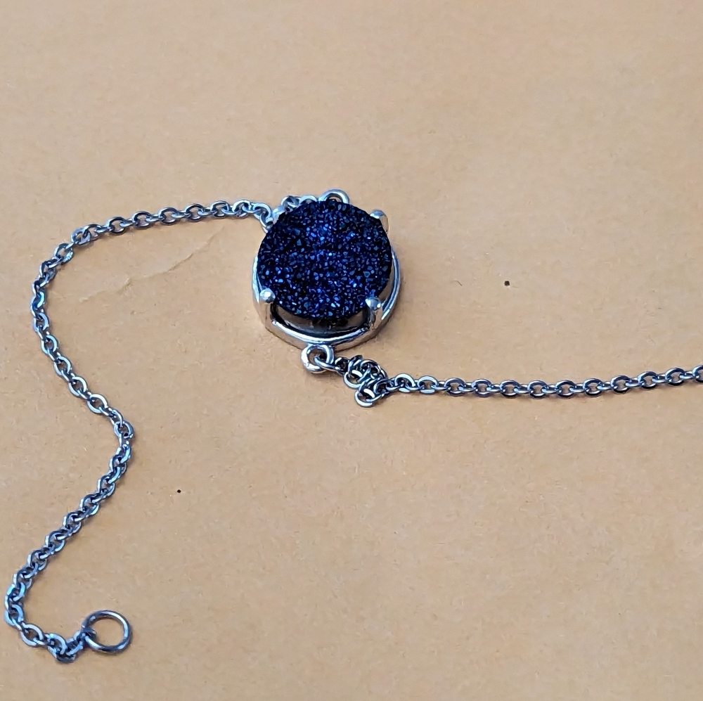 Peacock drusy quartz bracelet in stainless steel